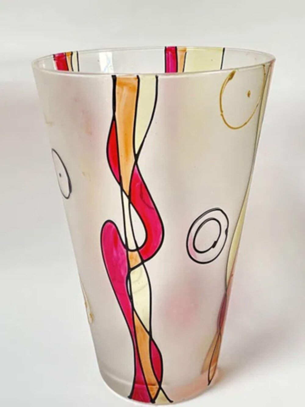 Large Vintage Hand Painted Art Glass Vase